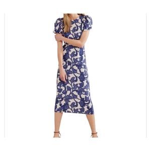 Boden Womens Blue Ribbon Paisley Whirl Puff Sleeve Jersey Midi Dress Size 10R